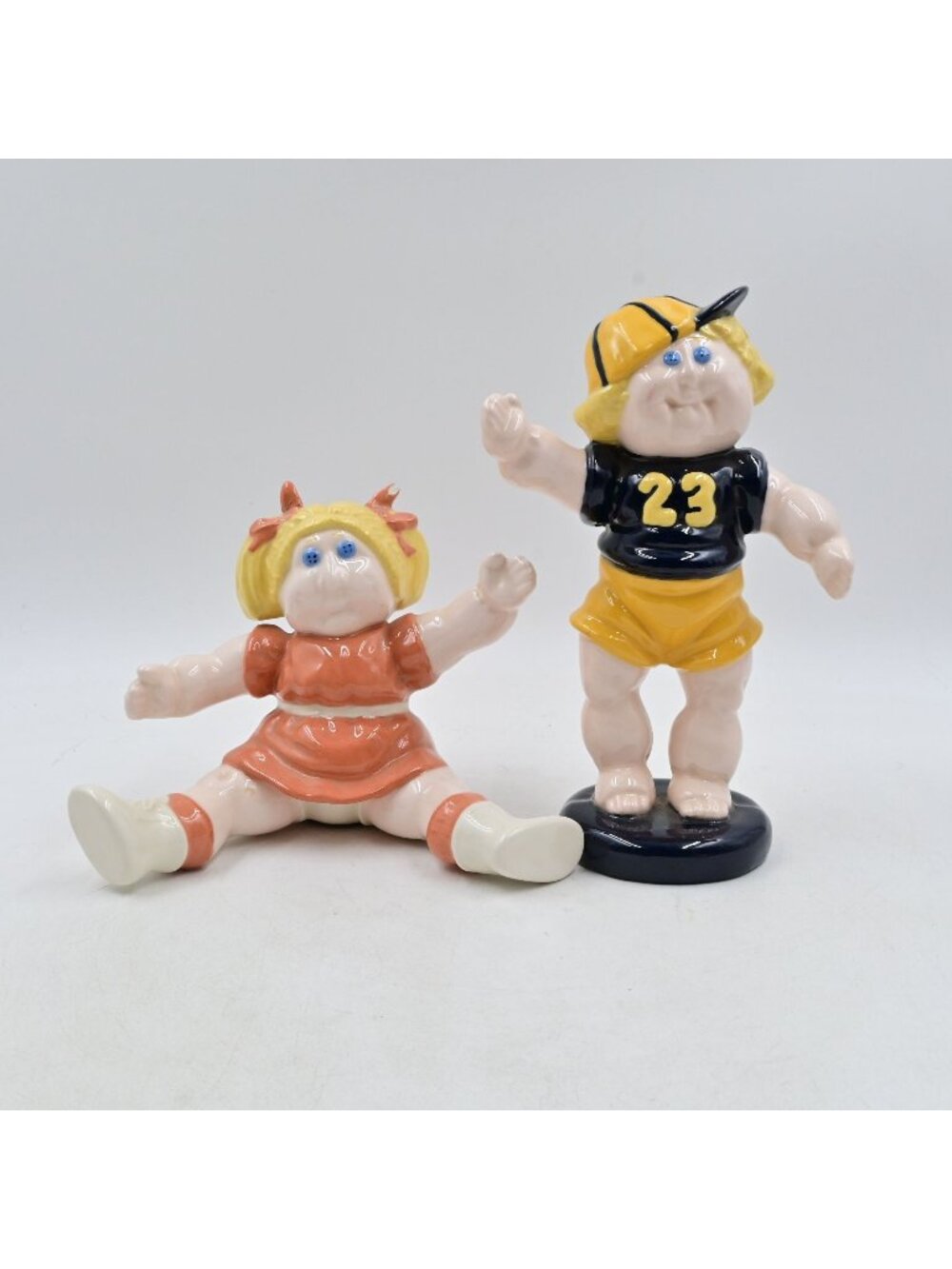 Cabbage Patch Kids Ceramic Figurines Boy & Girl Set Jersey 23 1980s Vintage